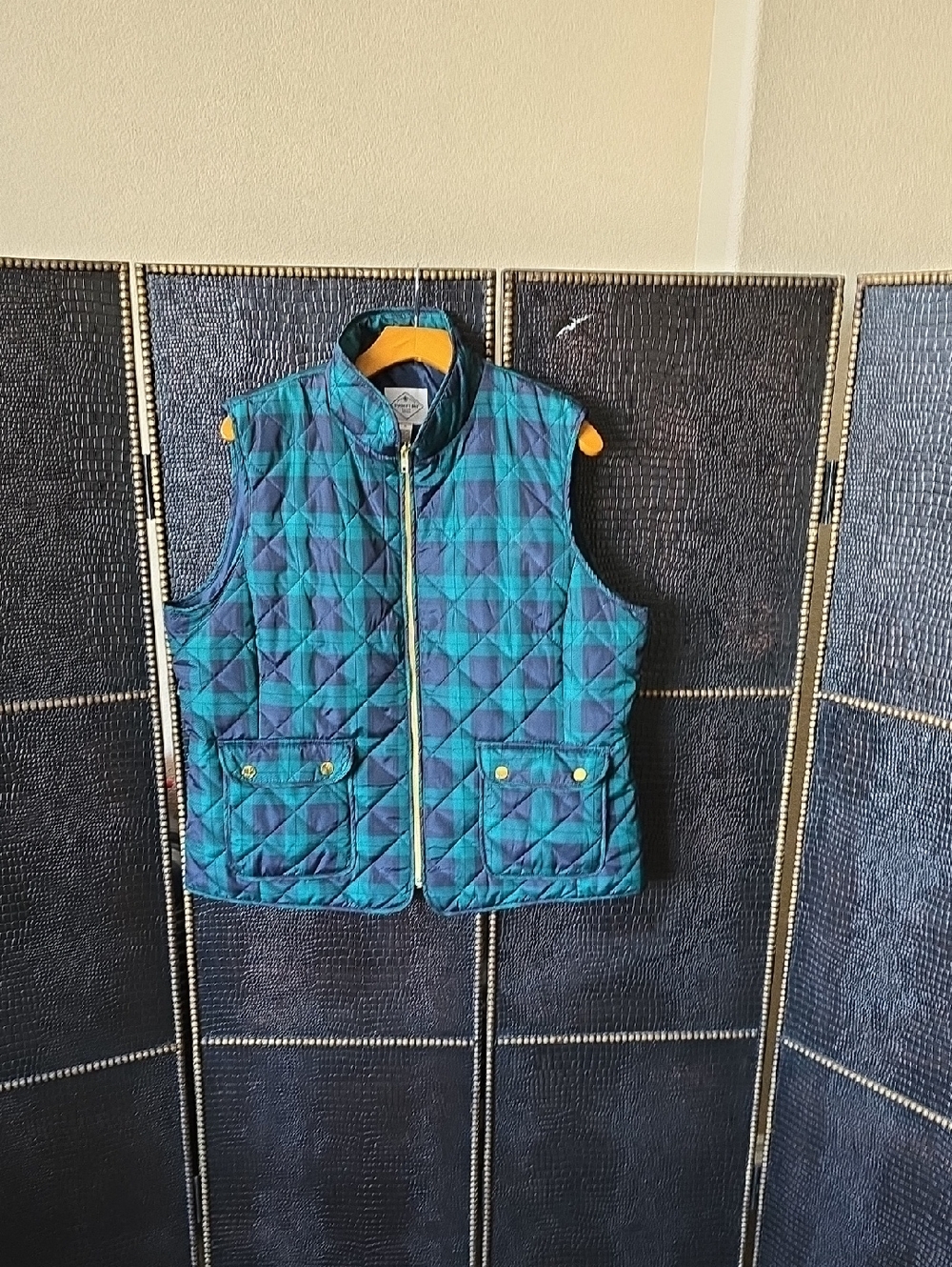 St. John's Bay Teal and Navy Plaid Quilted Vest